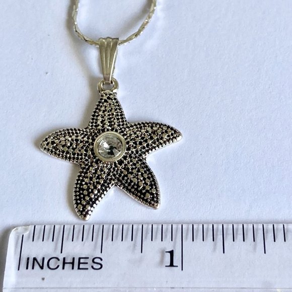 Starfish Necklace Crystal Silver Tone Nautical Island Sea Life 18" Plated - Picture 10 of 11